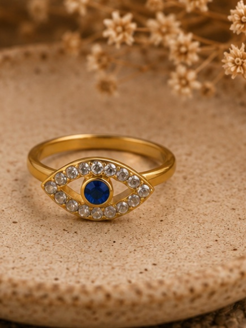 Size 7 Gold Evil Eye Crystal Ring | Vacation Ring | Blue CZ